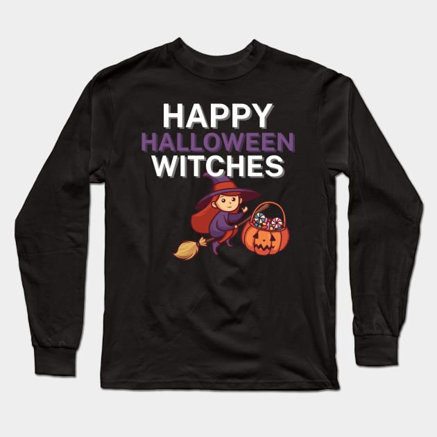 Happy halloween witches Long Sleeve T-Shirt by maxcode